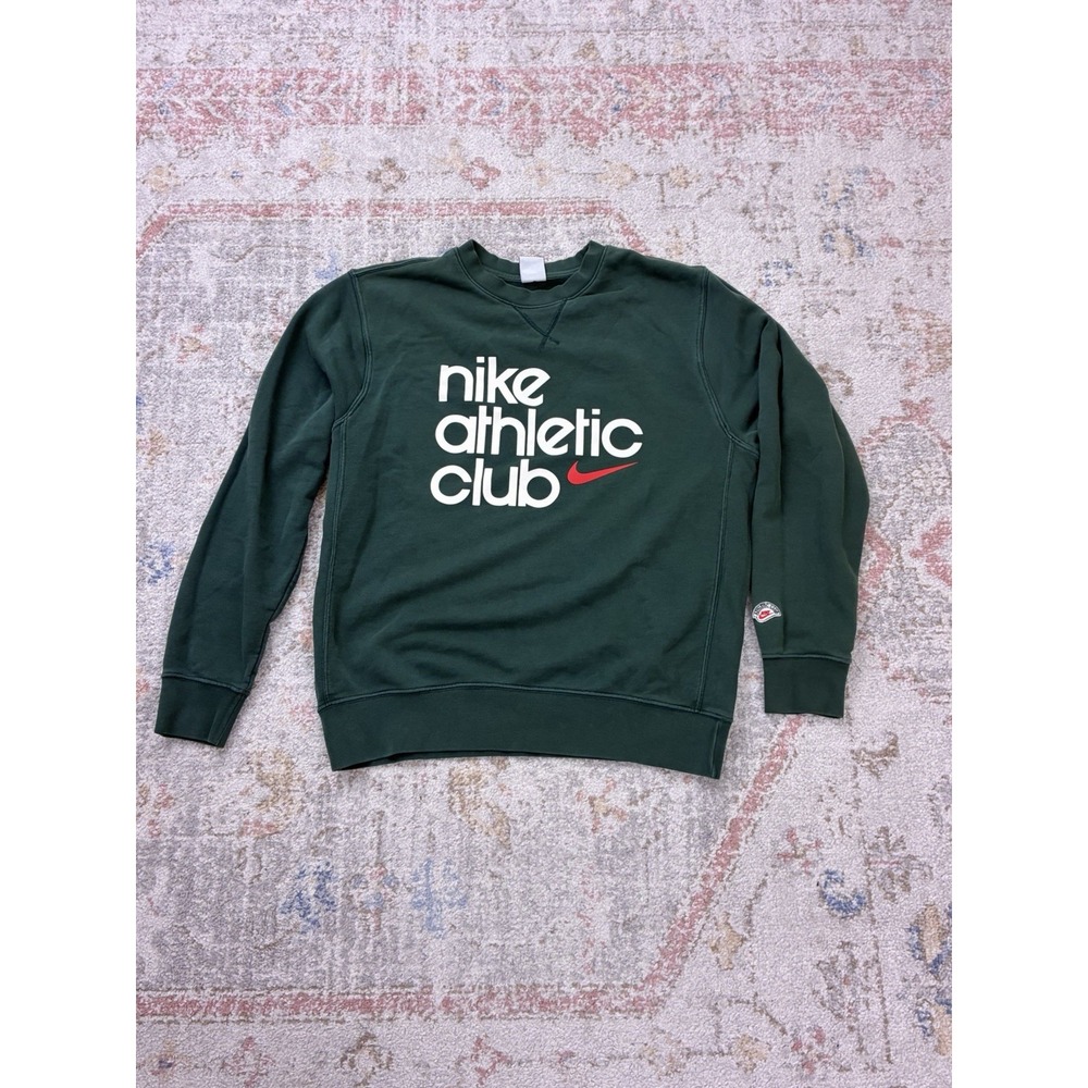 Y2K Nike Athletic Club Crewneck Sweatshirt Green Retro Graphic Pullover Size M